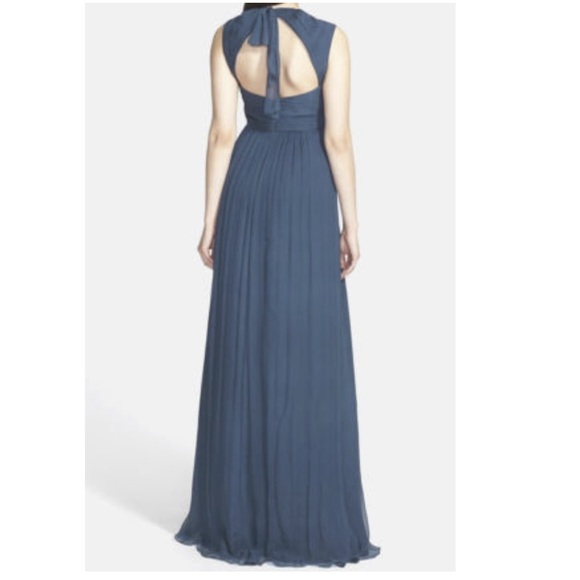 Amsale crinkled silk chiffon gown navy - Picture 4 of 4